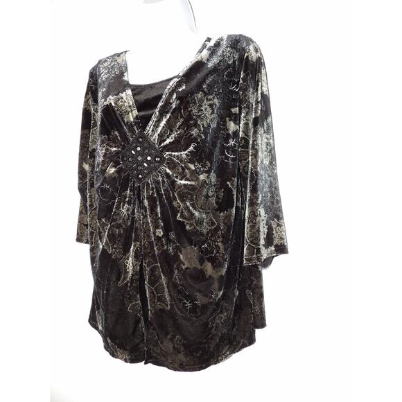 Notations Woman Blouse 1X Velvet Burnout Faux Cardigan Boho Floral Goth Fairy - Picture 3 of 14